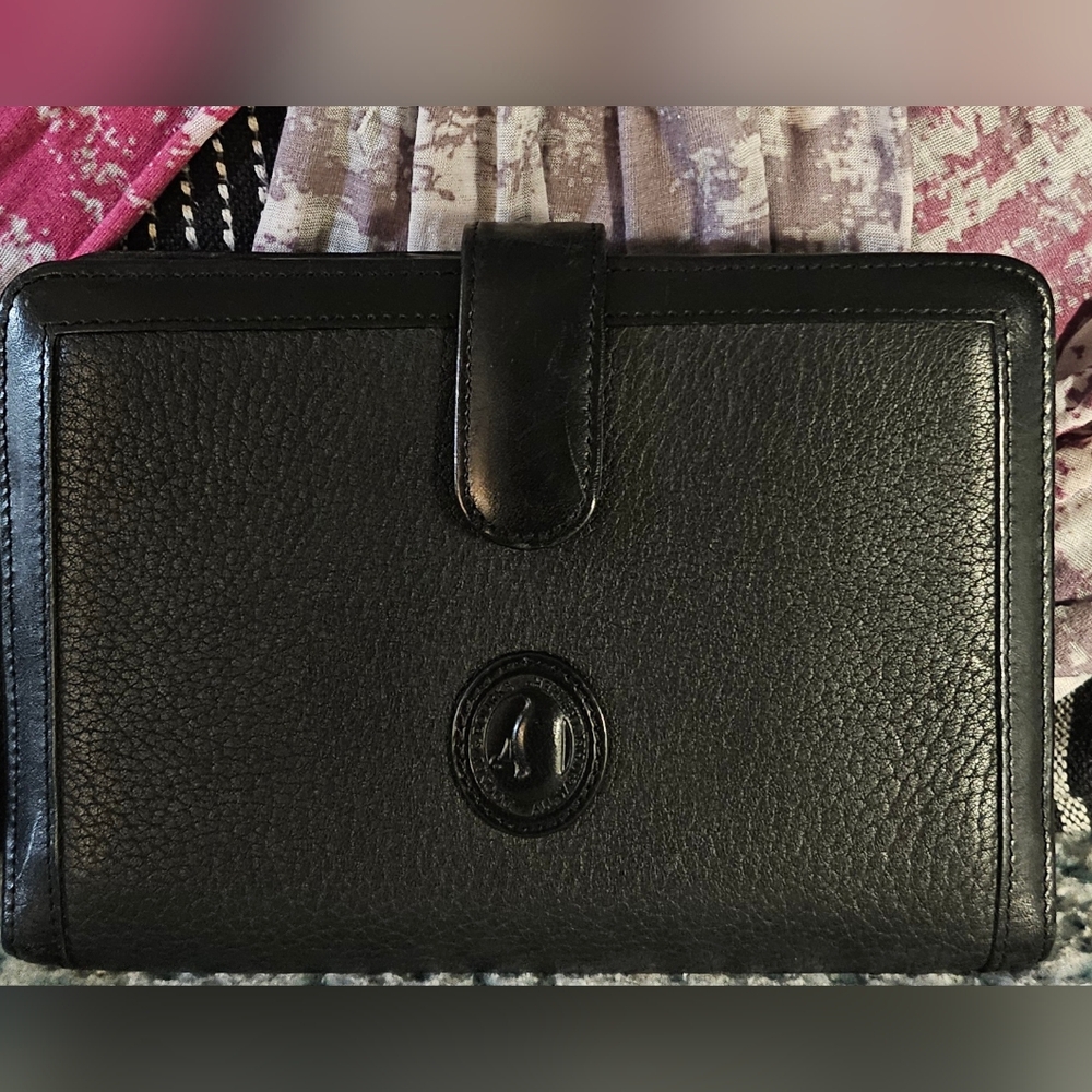 Dooney & Bourke All Weather Black Pebble Leather Planner W/ 2 Credit Card Slots.